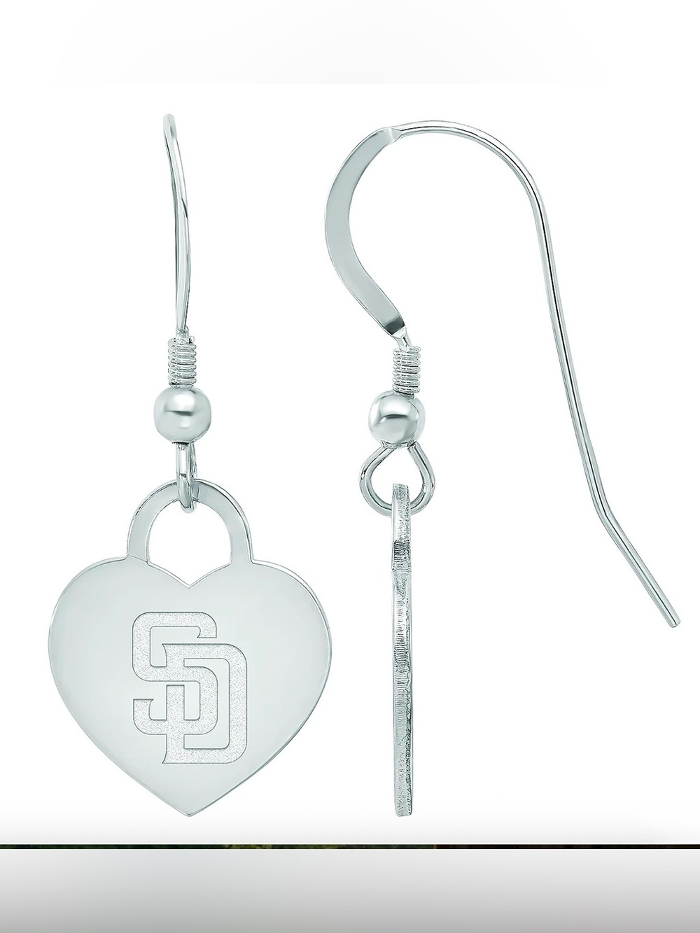 LogoArt Sterling Silver San Diego Padres Heart Dangle Earrings NEW